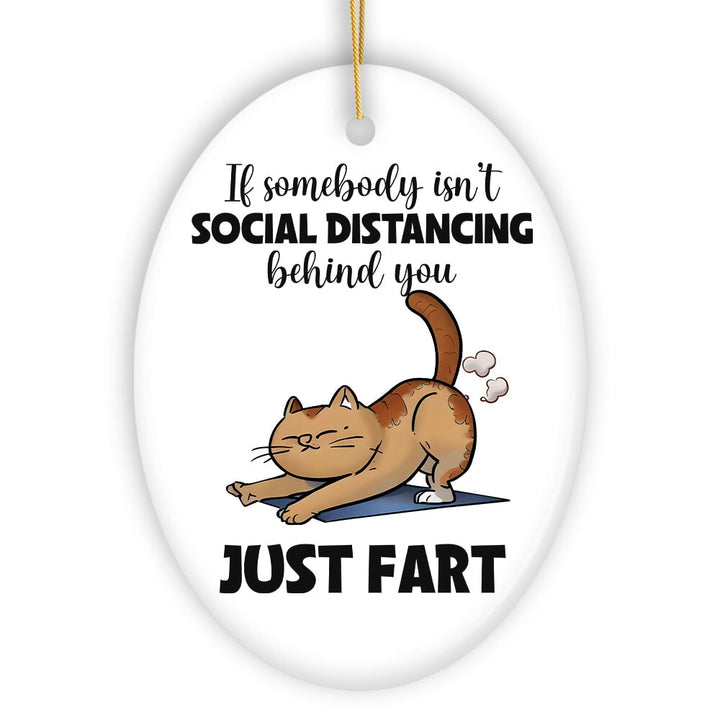 If Somebody Isn't Social Distancing Just Fart Quirky Cat, Cute and Funny Christmas Gift Ceramic Ornament OrnamentallyYou 