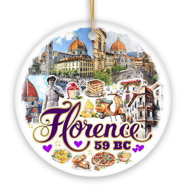 Illustrated Scenery of Florence City Ceramic Ornament, Italy Travel Souvenir and Christmas Gift Ceramic Ornament OrnamentallyYou 