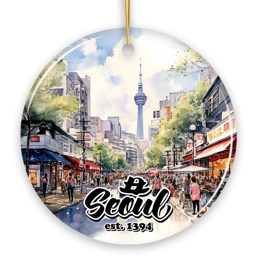 Illustrated Seoul South Korea Ceramic Ornament, Souvenir and Christmas Keepsake Ceramic Ornament OrnamentallyYou 