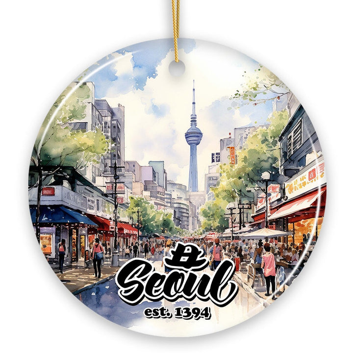 Illustrated Seoul South Korea Ceramic Ornament, Souvenir and Christmas Keepsake Ceramic Ornament OrnamentallyYou 