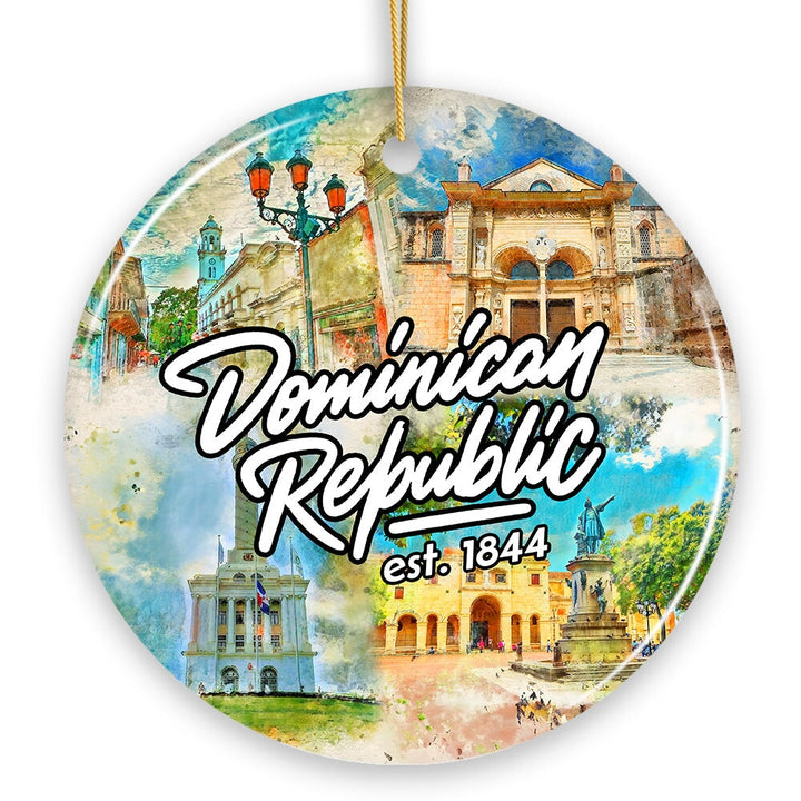 Illustrated Tropical Dominican Republic Ceramic Ornament, Caribbean Travel Souvenir and Christmas Gift Ceramic Ornament OrnamentallyYou 