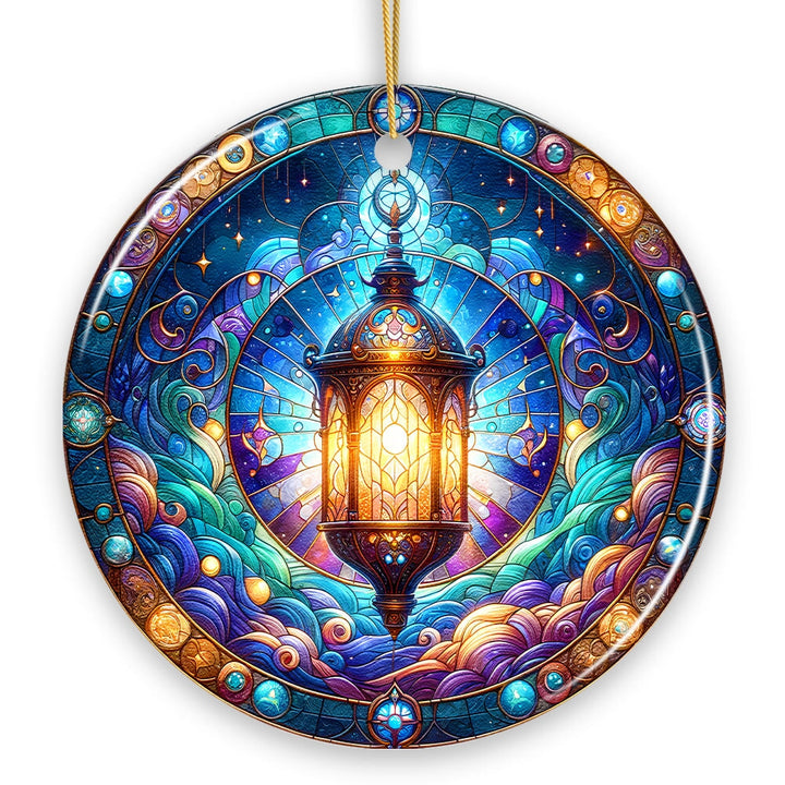 Illustrious Lantern Stained Glass Style Ceramic Ornament, Christmas Gift and Decor Ceramic Ornament OrnamentallyYou 