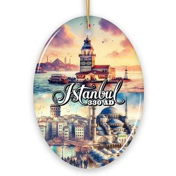 Istanbul City Historical Landmarks and Cultural Ornament, Artistic Turkey Handmade Christmas Gift and Souvenir Ceramic Ornament OrnamentallyYou 