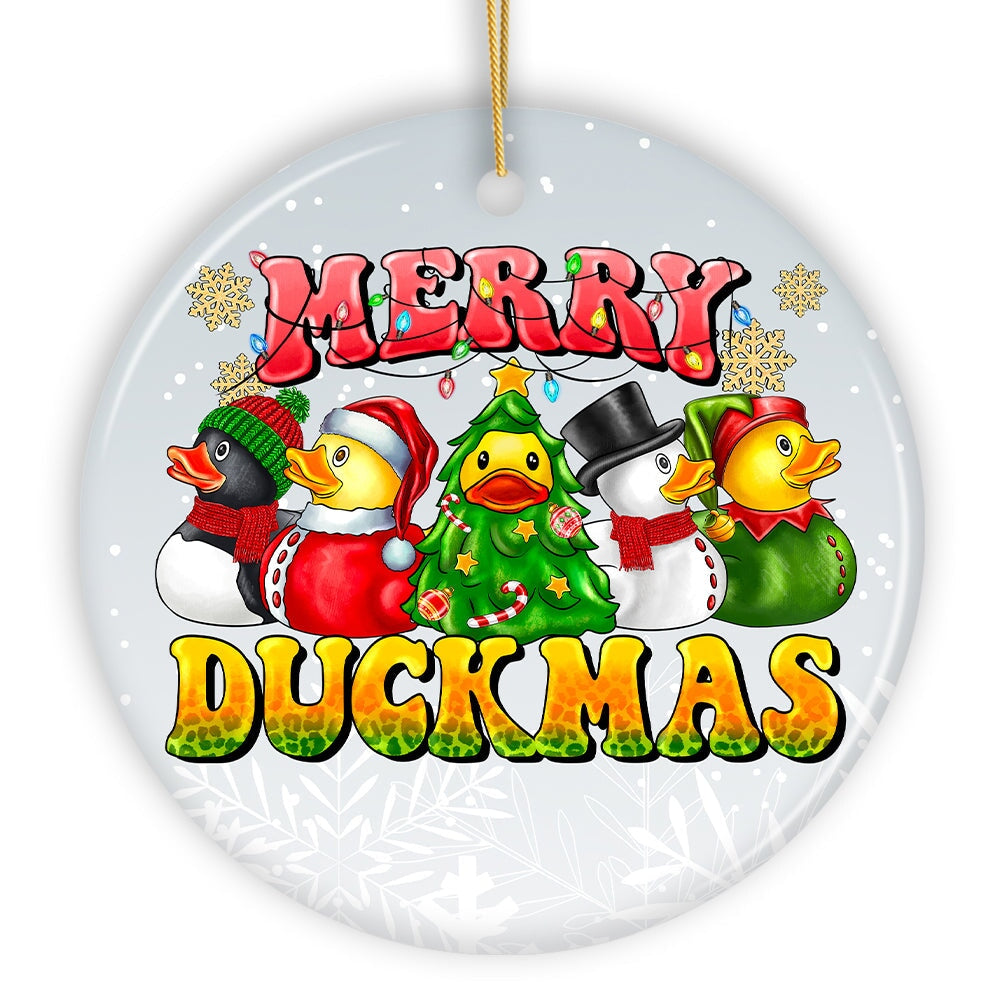 Merry Duckmas Christmas Ornament, Whimsical Rubber Duck Themed Holiday Decor Ceramic Ornament OrnamentallyYou 