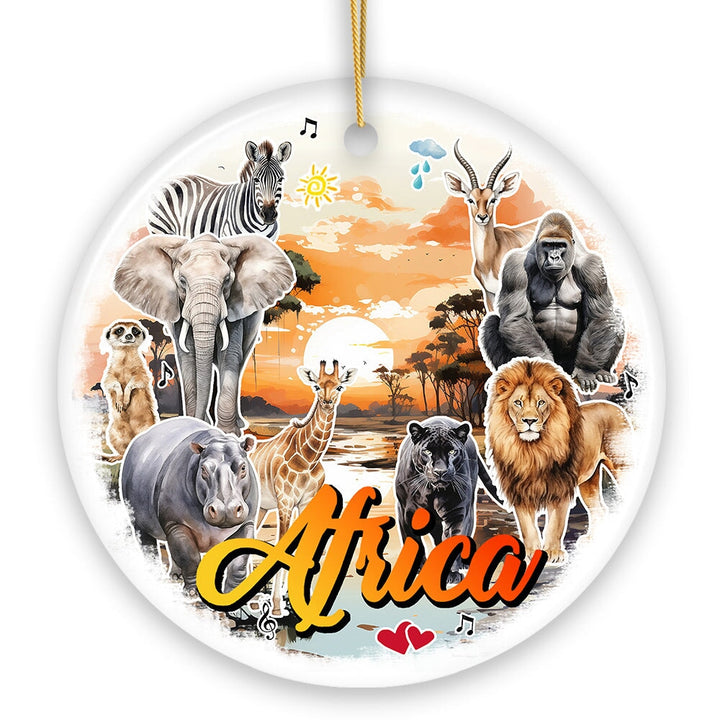 Natural Beauty and African Wildlife Artistic Ornament, Watercolor Safari View of Africa Souvenir Gift Ceramic Ornament OrnamentallyYou 