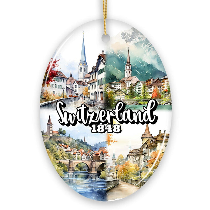 Picturesque Switzerland Landmarks Ornament, Bern Travel Souvenir and Christmas Gift Ceramic Ornament OrnamentallyYou 