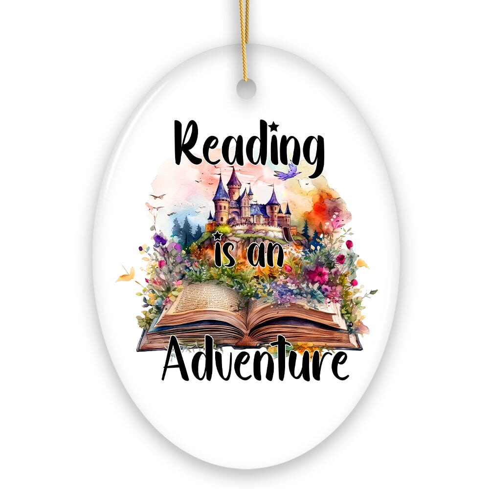 Reading is an Adventure Ornament, Book Lover of Fiction Christmas Gift Ceramic Ornament OrnamentallyYou 