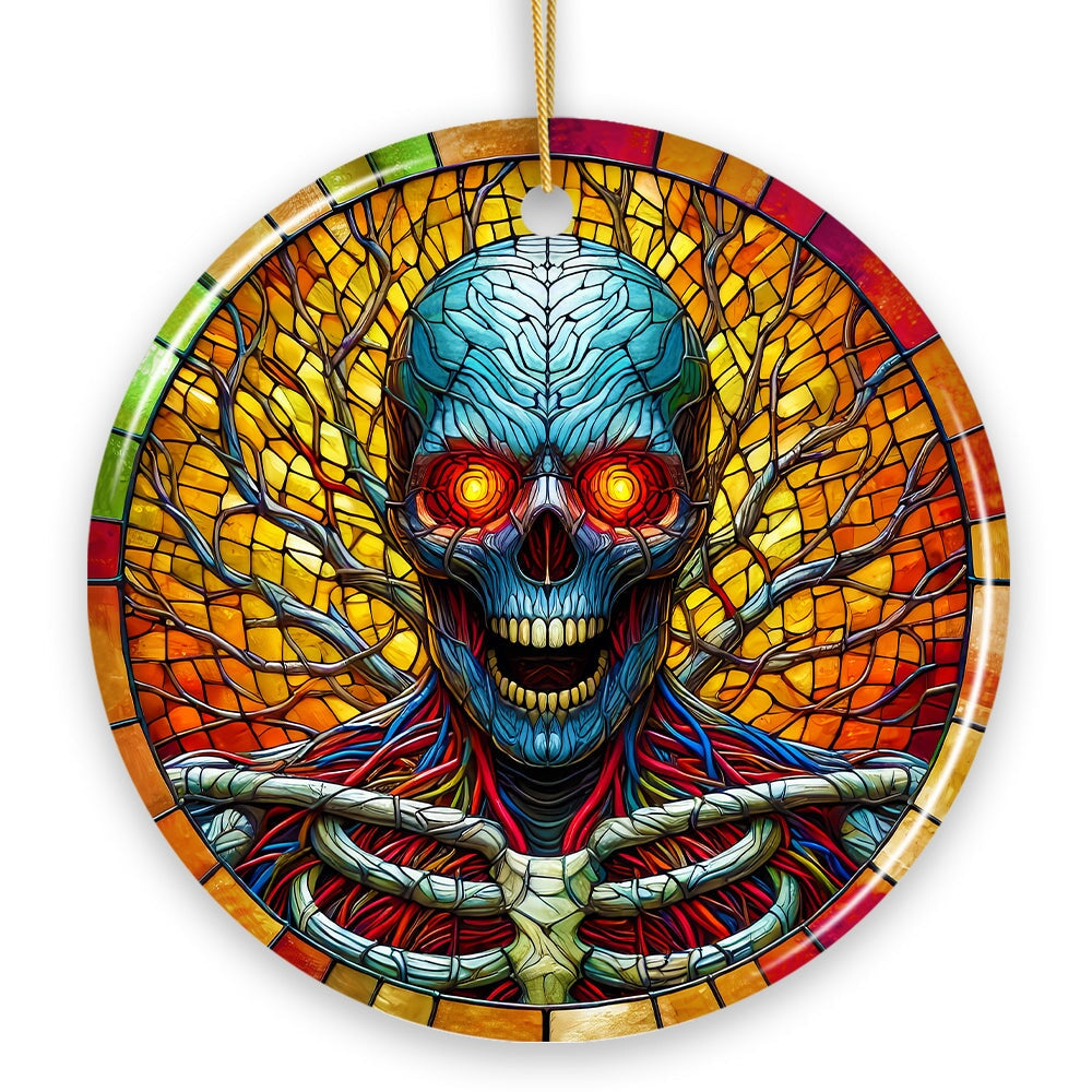 Red-Eyed Skeleton for Halloween Frights Stained Glass Style Ceramic Ornament, Halloween Themed Christmas Gift Ceramic Ornament OrnamentallyYou 