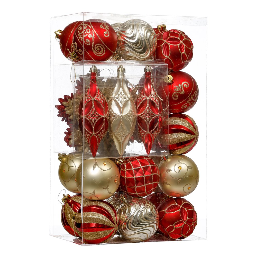 Red and Gold Glitter Luxury Shatterproof Christmas Ornament Bauble Set Ornament Bundle OrnamentallyYou 