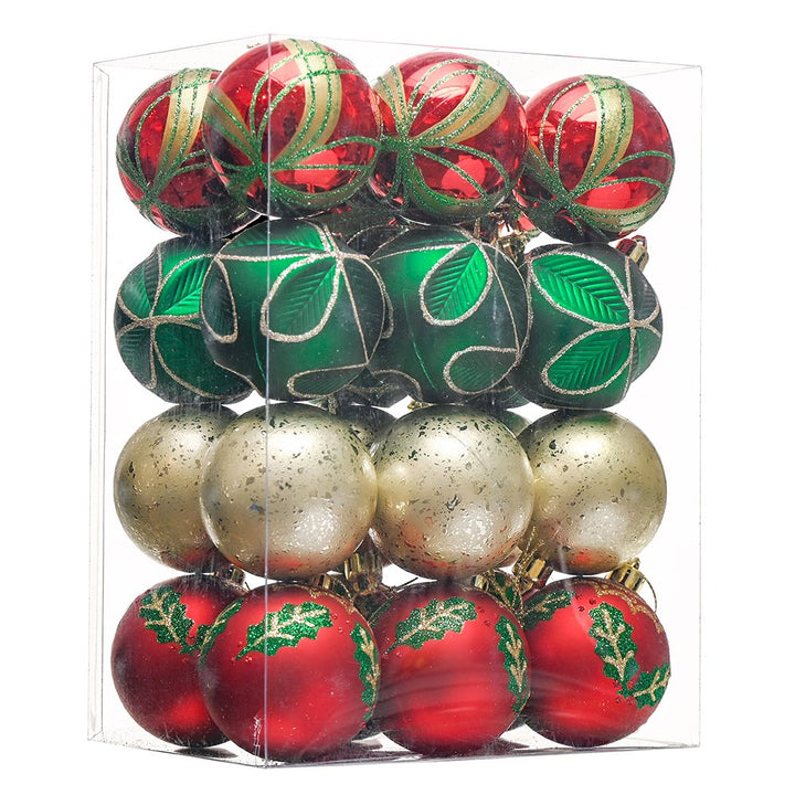 Refined Ornament Bauble Set, 24 Piece Red, Gold, and Green Glitter Christmas Bundle Ornament Bundle OrnamentallyYou 