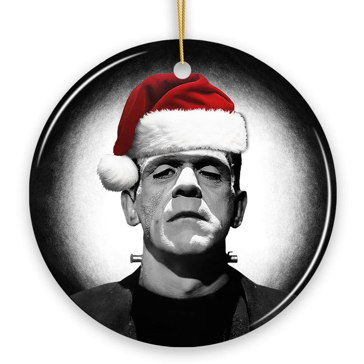 Retro Frankenstein with Santa Hat Ceramic Ornament, Creepy Holiday Gift And Decor Ceramic Ornament OrnamentallyYou 
