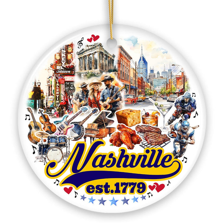 Rockin Nashville City Ceramic Art Ornament, Vintage Tennessee Souvenir and Christmas Decor Ceramic Ornament OrnamentallyYou 