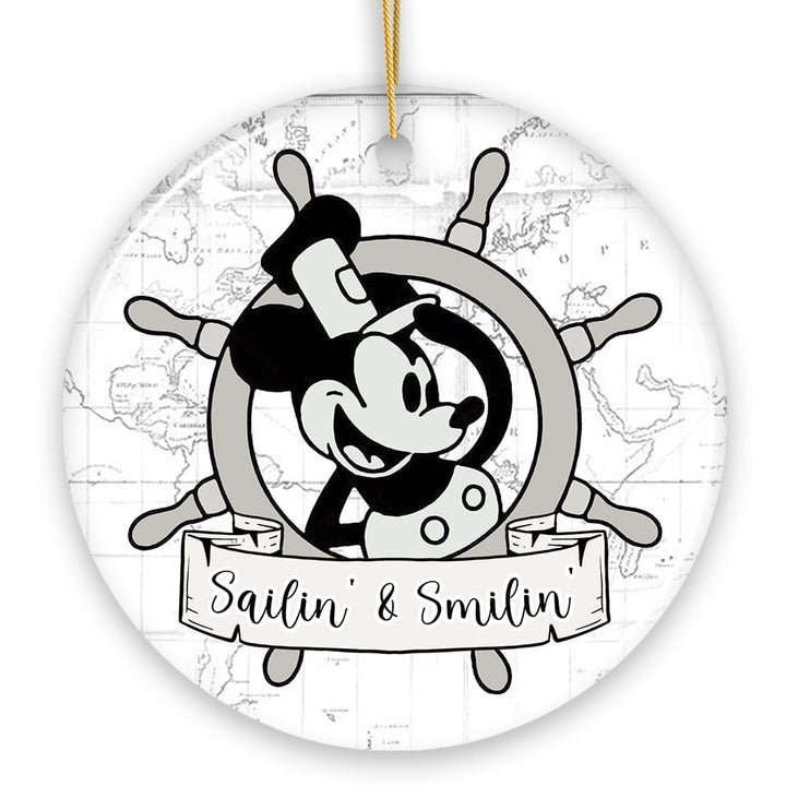 Sailin' and Smilin' Quote Christmas Ornament, Vintage Steamboat Willie Keepsake Ceramic Ornament OrnamentallyYou 
