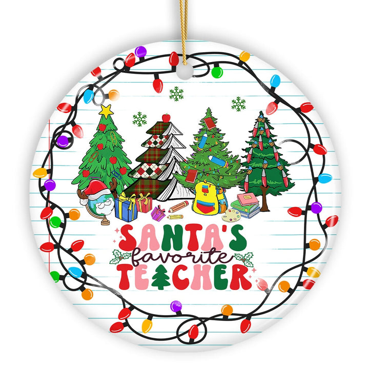 Santa’s Favorite Teacher Festive Holiday Christmas Gift Ornament Ceramic Ornament OrnamentallyYou 