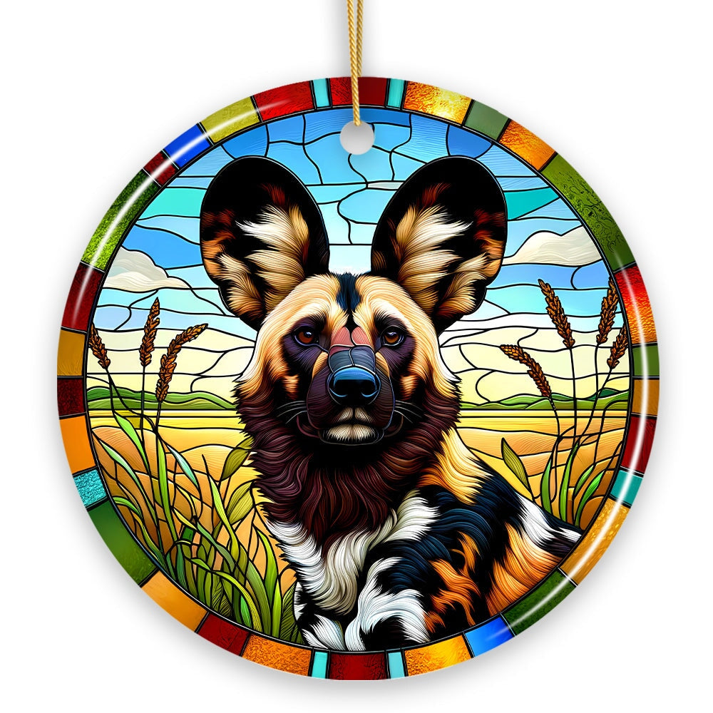 Savannah's Wild Dog Stained Glass Style Ceramic Ornament, Safari Animals Christmas Gift and Decor Ceramic Ornament OrnamentallyYou 