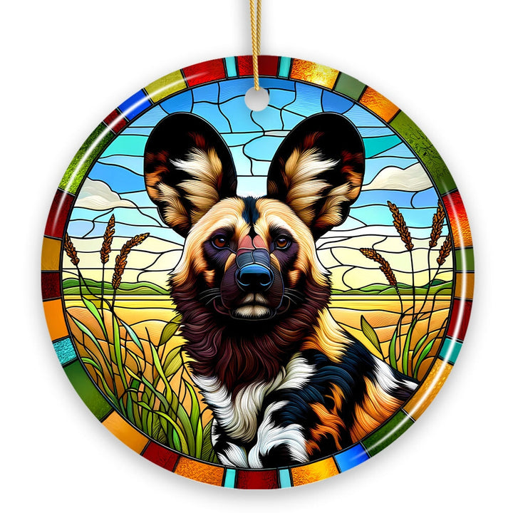 Savannah's Wild Dog Stained Glass Style Ceramic Ornament, Safari Animals Christmas Gift and Decor Ceramic Ornament OrnamentallyYou 