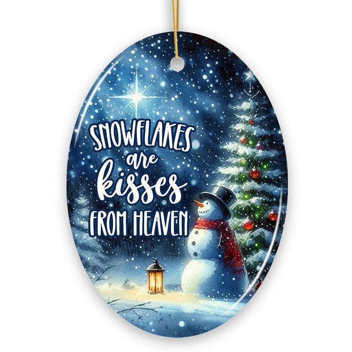Snowflakes are Kisses from Heaven Christmas Ornament, Snowman in Magical Night Remembrance Gift Ceramic Ornament OrnamentallyYou 