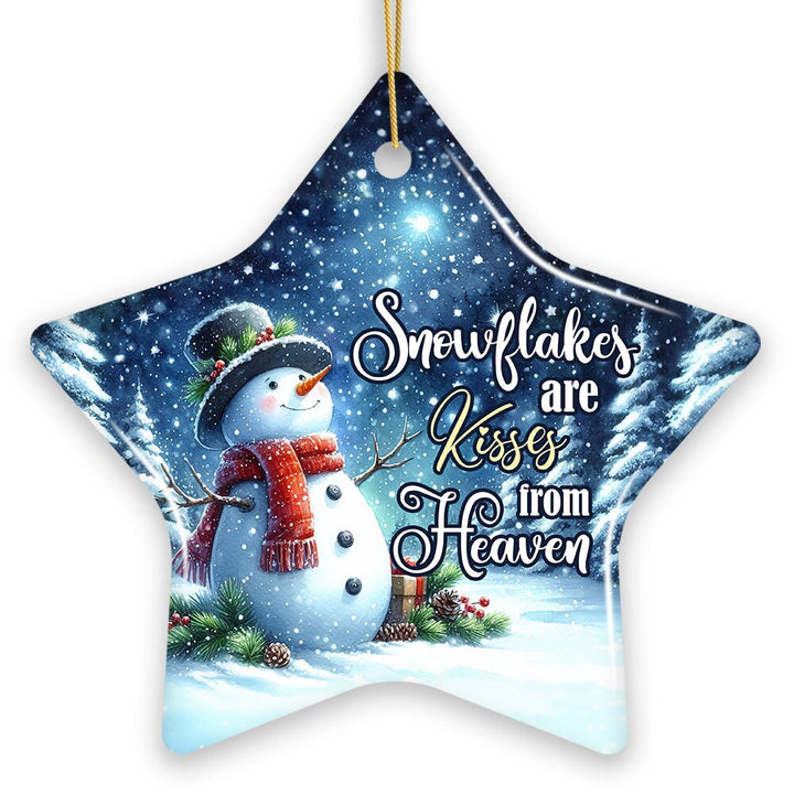 Snowflakes are Kisses from Heaven Ornament, Snowman in Serenity Christmas Memorial Gift Ceramic Ornament OrnamentallyYou 