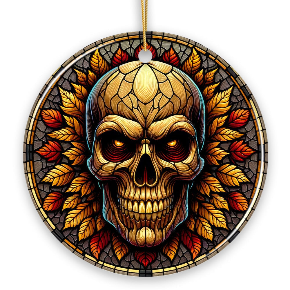 Spine-Chilling Haunting Skull Stained Glass Style Ceramic Ornament, Halloween Themed Christmas Gift and Decor Ceramic Ornament OrnamentallyYou 