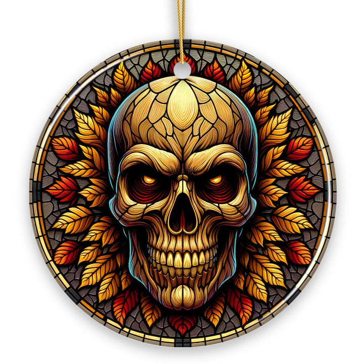 Spine-Chilling Haunting Skull Stained Glass Style Ceramic Ornament, Halloween Themed Christmas Gift and Decor Ceramic Ornament OrnamentallyYou 