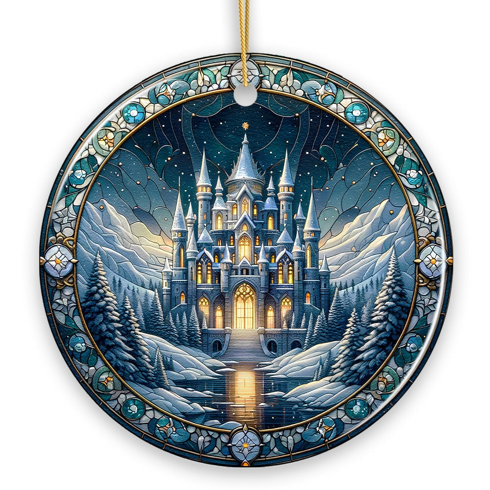 Stunning Castle Stained Glass Style Ceramic Ornament, Christmas Gift and Decor Ceramic Ornament OrnamentallyYou 