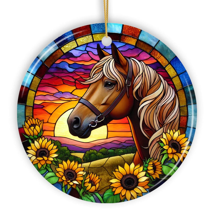 Sunset Horse and Sunflowers Ornament, Breathtaking Gift for Horse Lovers Ceramic Ornament OrnamentallyYou 