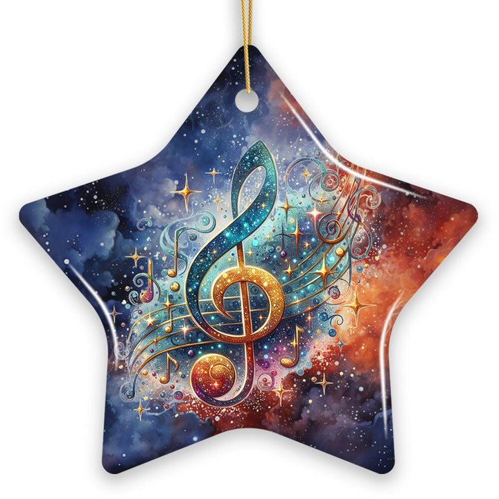 Treble G-Clef Cosmic Melodic Symphony Ornament, Festive Holiday Decor, Musician Souvenir Ceramic Ornament OrnamentallyYou 