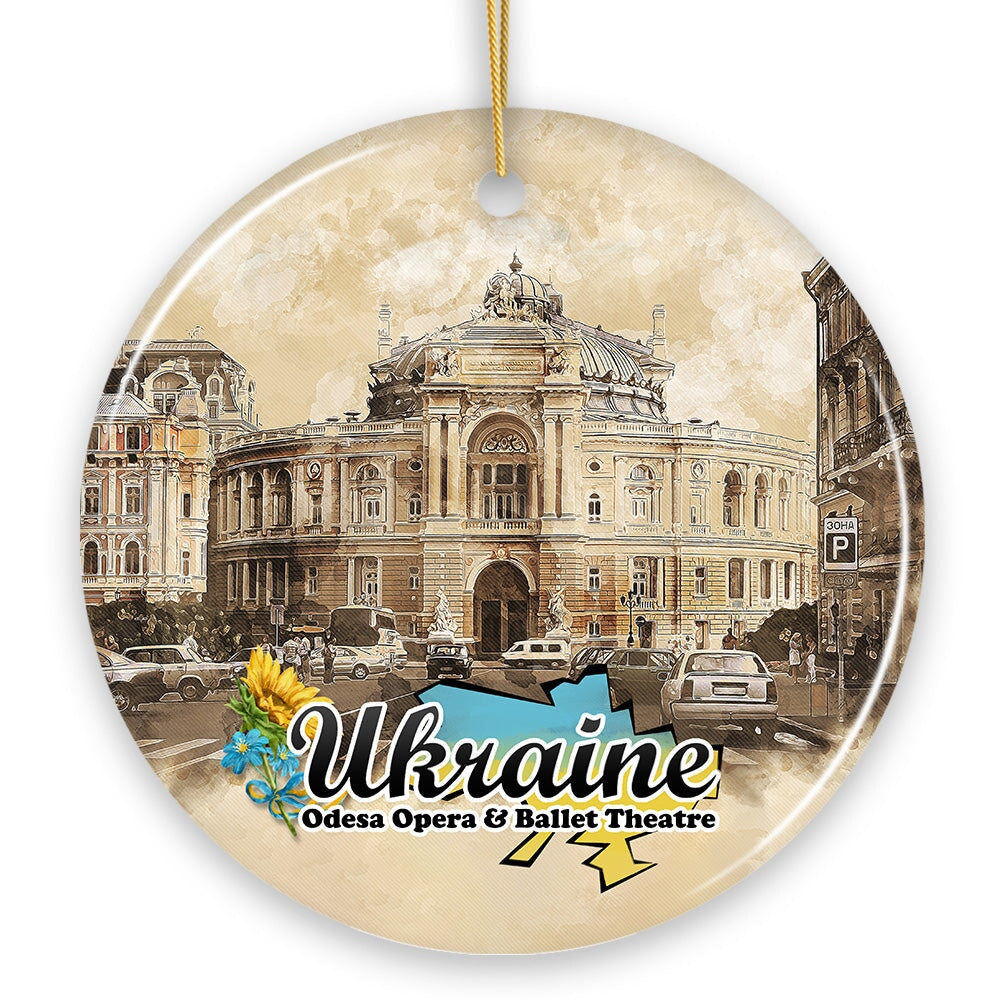 Ukraine Vintage City Artwork Ornament, Odesa Opera and Ballet Theatre Ukrainian Souvenir Ceramic Ornament OrnamentallyYou 