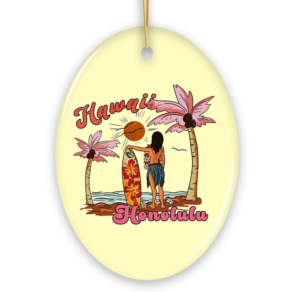Unique Hawaii Cartoon Art Christmas Ornament, Holiday Gift for Surfers Ceramic Ornament OrnamentallyYou 