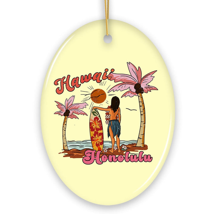 Unique Hawaii Cartoon Art Christmas Ornament, Holiday Gift for Surfers Ceramic Ornament OrnamentallyYou 
