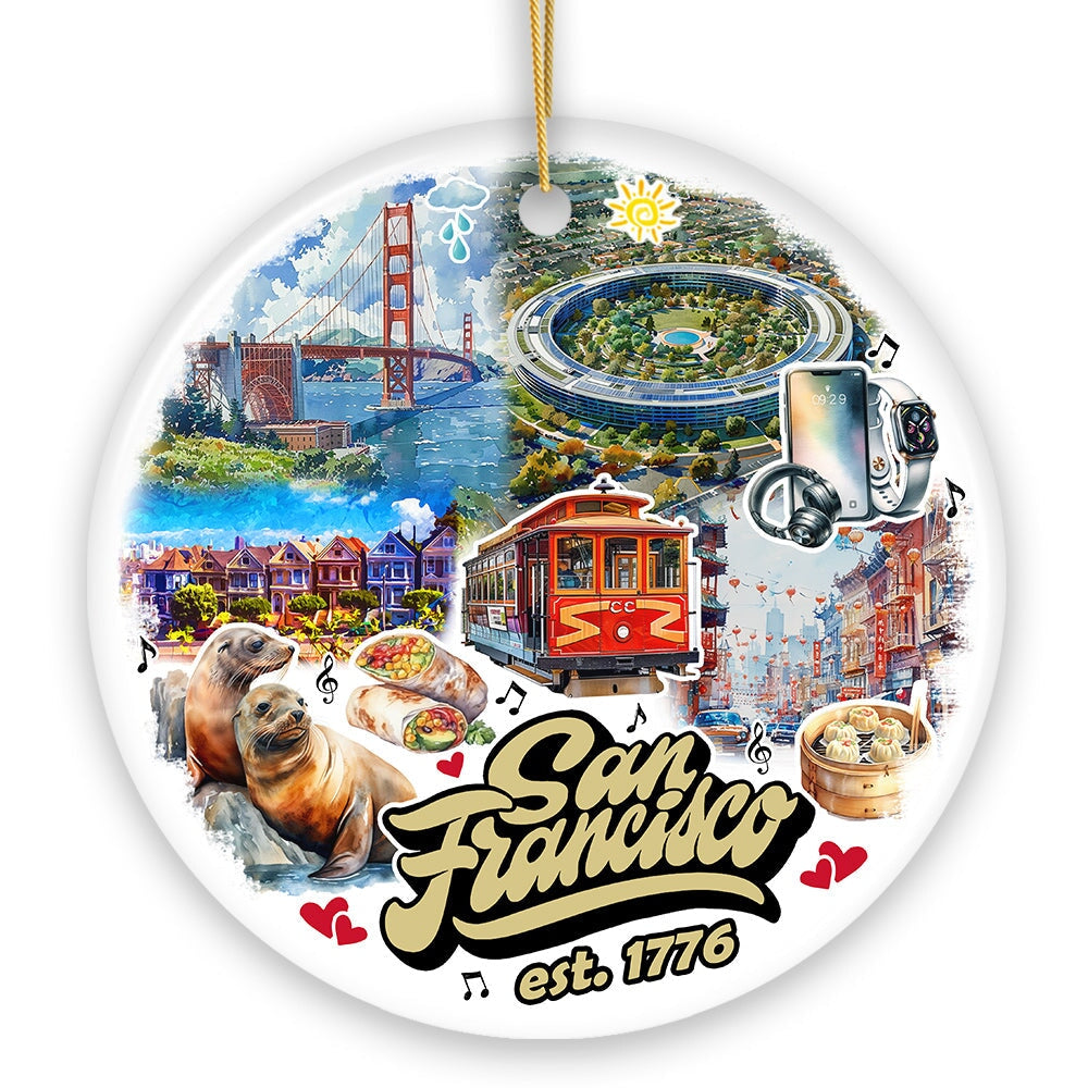Unique San Francisco Handcrafted Ceramic Ornament, California Souvenir and Christmas Gift Ceramic Ornament OrnamentallyYou 