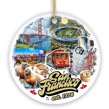 Unique San Francisco Handcrafted Ceramic Ornament, California Souvenir and Christmas Gift Ceramic Ornament OrnamentallyYou 