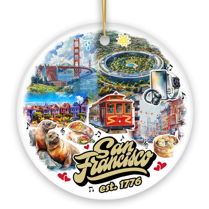 Unique San Francisco Handcrafted Ceramic Ornament, California Souvenir and Christmas Gift Ceramic Ornament OrnamentallyYou 
