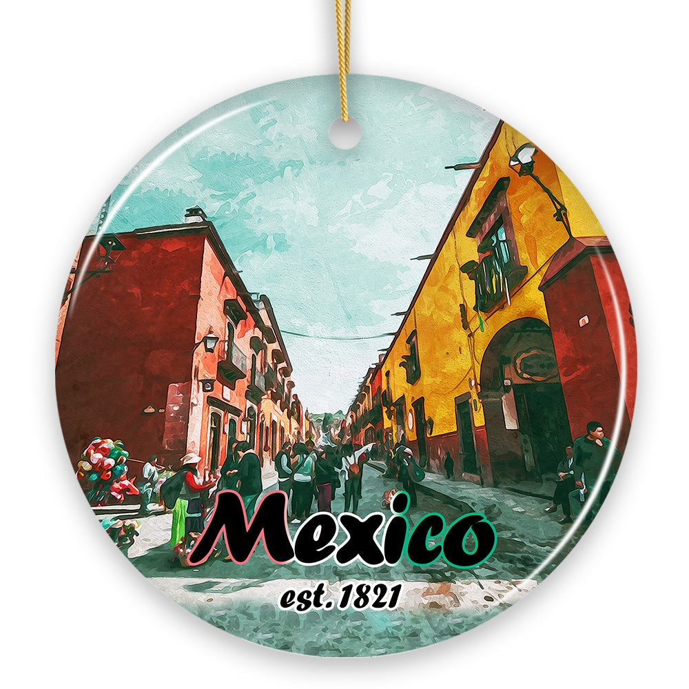 Urban Mexico Scenic Traveler Ornament, Mexican Mercado and Street Christmas Gift Ceramic Ornament OrnamentallyYou 