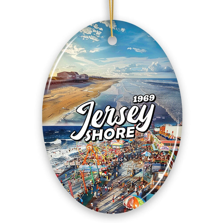 Vibrant Jersey Shore Ceramic Ornament, Tropical New Jersey Vacation in Atlantic Ocean Christmas Souvenir Ceramic Ornament OrnamentallyYou 