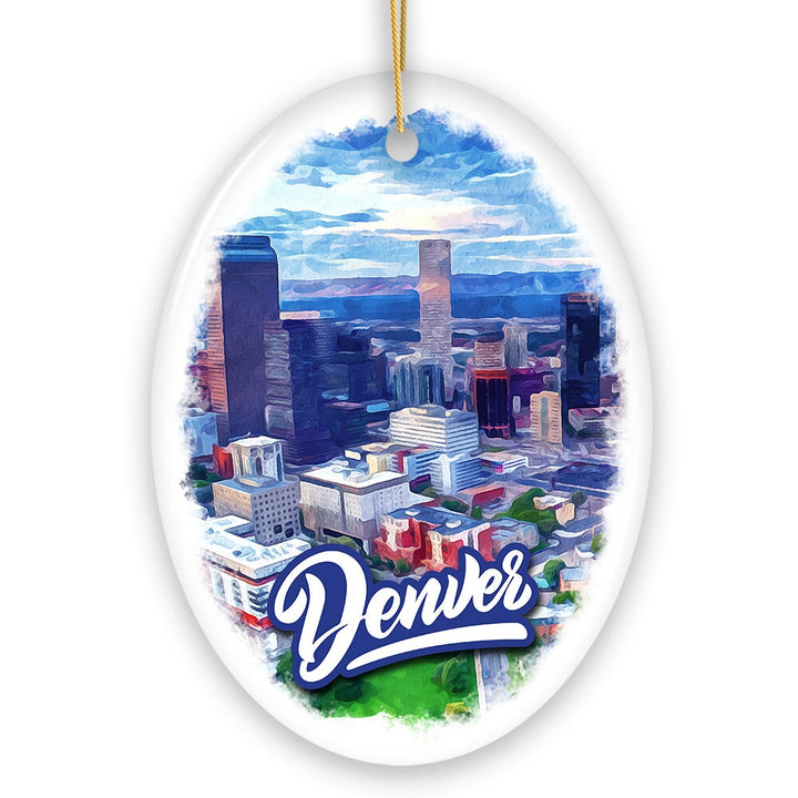 Vibrant Watercolor Art Denver Ornament, Colorado Souvenir Ceramic Ornament OrnamentallyYou 