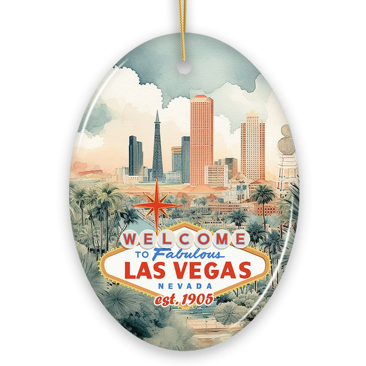 Vintage Hand Drawn Art of Las Vegas Ornament, Nevada Christmas Gift Souvenir Ceramic Ornament OrnamentallyYou 