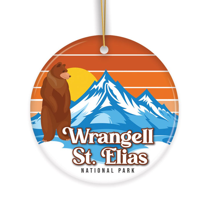 Wrangell St. Elias National Park Retro Style Ornament, Alaska USA Tourist Attraction and Gift Ceramic Ornament OrnamentallyYou 