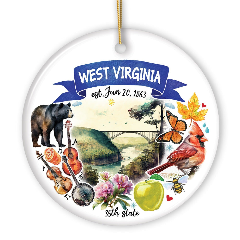 Artistic West Virginia State Themes and Landmarks Christmas Ornament Ceramic Ornament OrnamentallyYou 