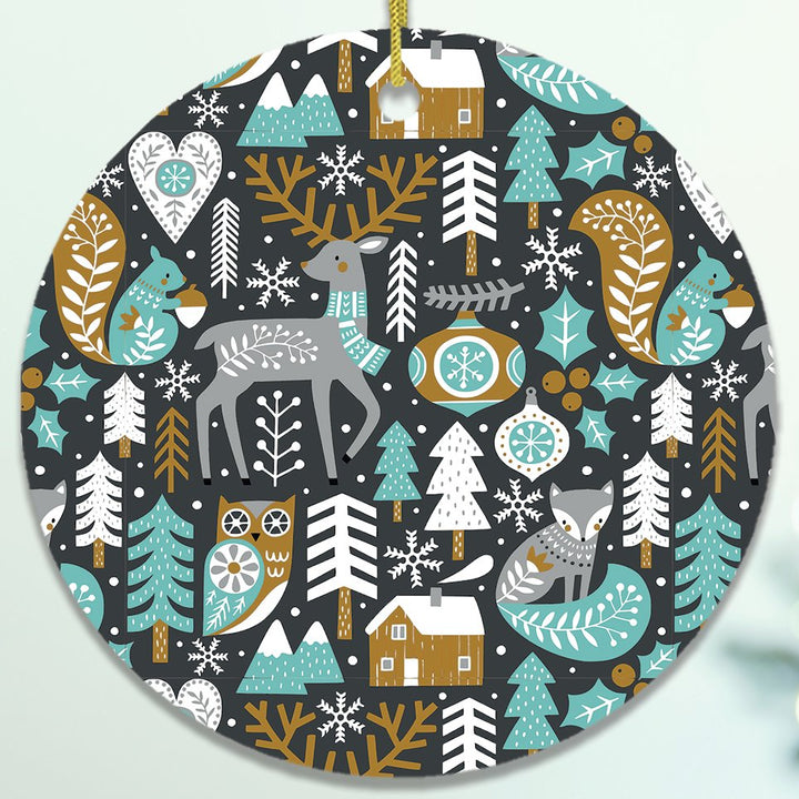 Woodland Animal Scandinavian Winter Pattern Ornament Ceramic Ornament OrnamentallyYou 