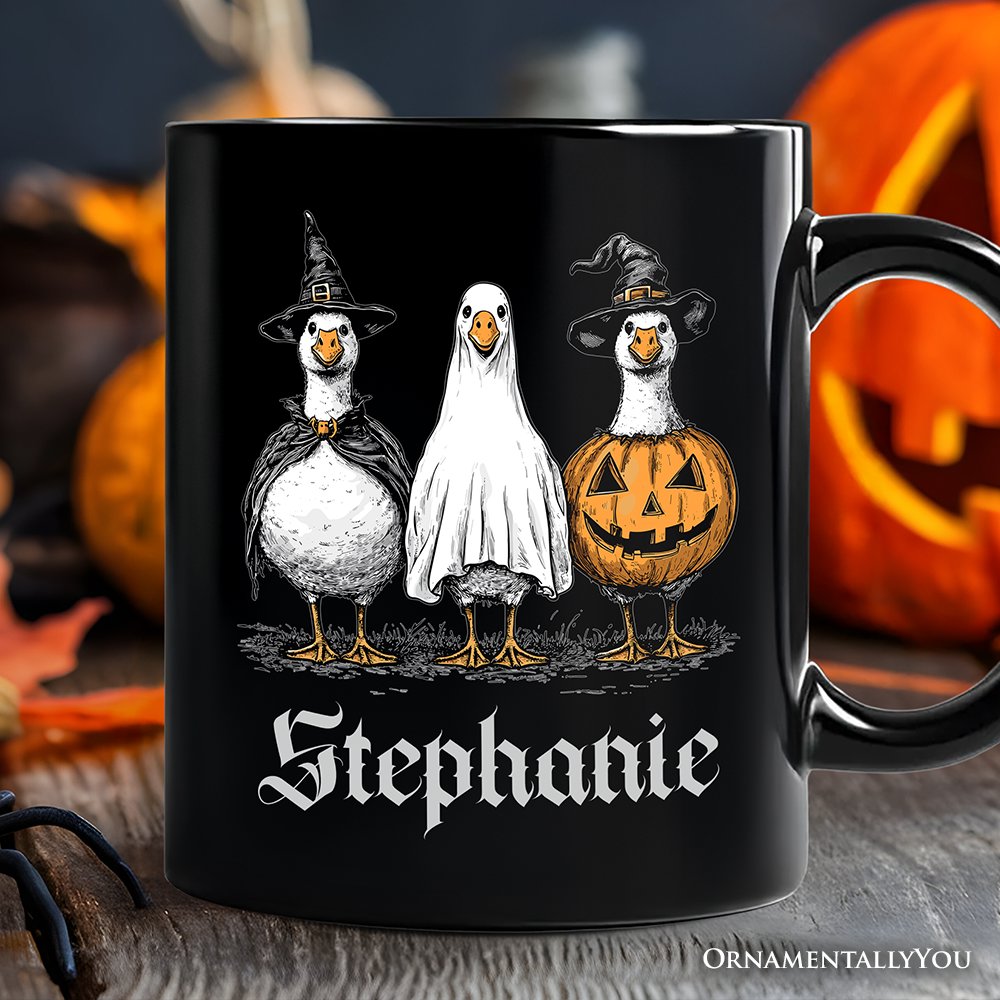Haunting Honkers Goose Personalized Mug, Funny Halloween Costumes Gift with Custom Name Personalized Ceramic Mug OrnamentallyYou Black Customized 