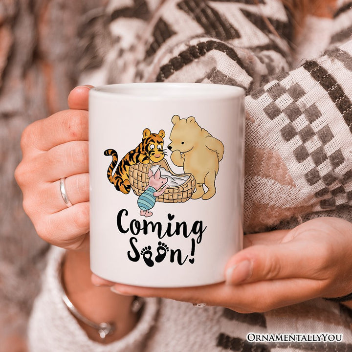 Pregnancy Announcement With Pooh & Tiger Personalized Mug, Coming Soon Gift for Expecting Moms with Custom Name Personalized Ceramic Mug OrnamentallyYou 