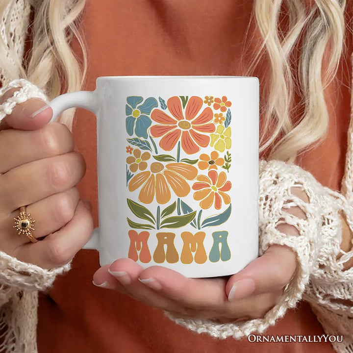 Boho Floral Mama Mug, Retro Color Flowers Gift for Mothers Personalized Ceramic Mug OrnamentallyYou 