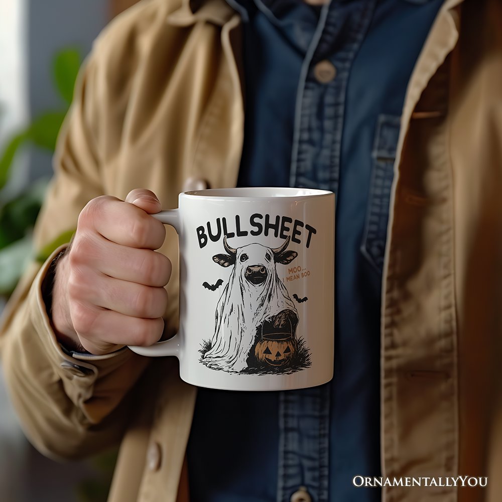 Bullsheet Halloween Bull Personalized Mug, Hilarious Cow Gift with Custom Name Personalized Ceramic Mug OrnamentallyYou White Non-Custom 