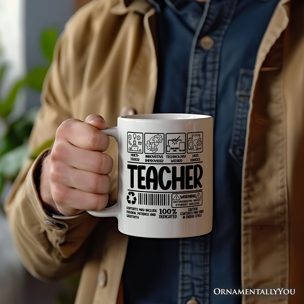 Teacher Label Personalized Mug, Funny Barcode for Dedicated Educators Gift with Custom Name Personalized Ceramic Mug OrnamentallyYou 