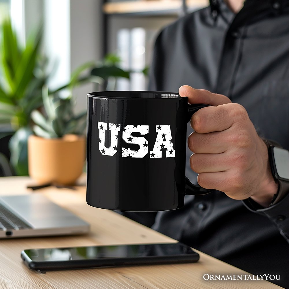 USA Block Letters Personalized Mug, Vintage Patriotic Gift with Custom Name Personalized Ceramic Mug OrnamentallyYou 