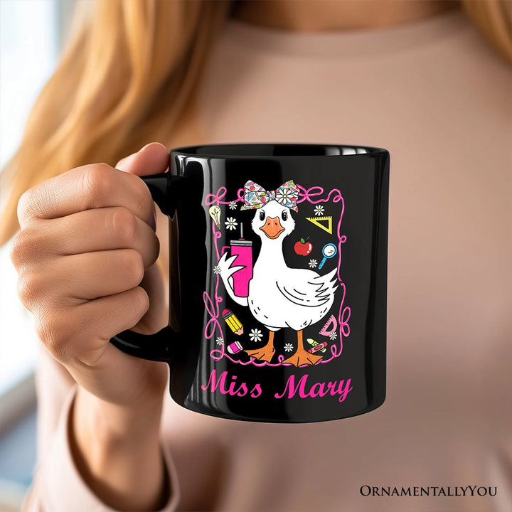 Coquette Teacher Goose Personalized Mug, Funny Gift with Custom Name Personalized Ceramic Mug OrnamentallyYou 
