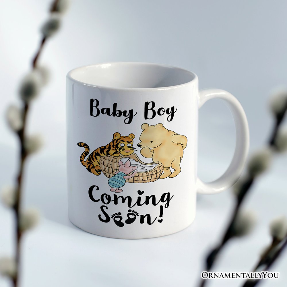 Pregnancy Announcement With Pooh & Tiger Personalized Mug, Coming Soon Gift for Expecting Moms with Custom Name Personalized Ceramic Mug OrnamentallyYou 