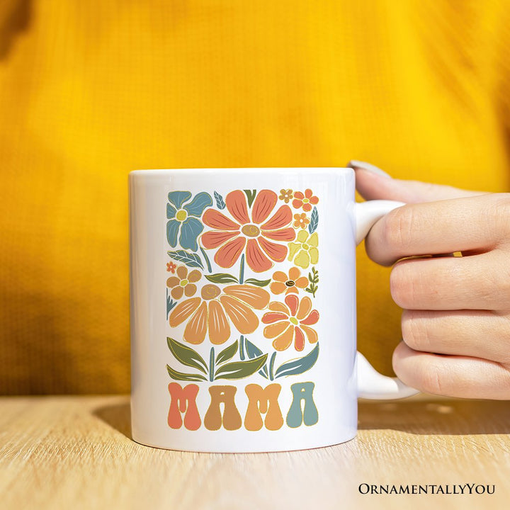 Boho Floral Mama Mug, Retro Color Flowers Gift for Mothers Personalized Ceramic Mug OrnamentallyYou 