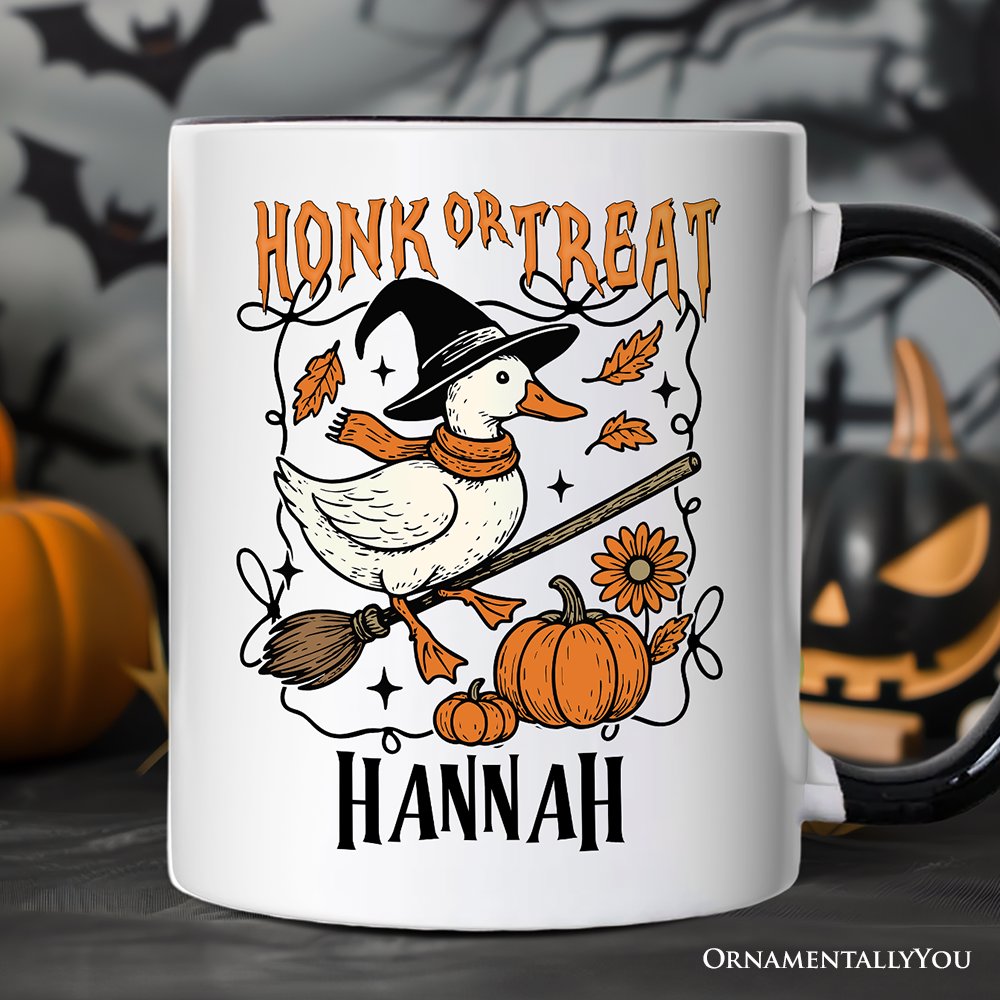 Honk or Treat Goose Personalized Mug, Hilarious Halloween Gift with Custom Name Personalized Ceramic Mug OrnamentallyYou White - Black Customized 